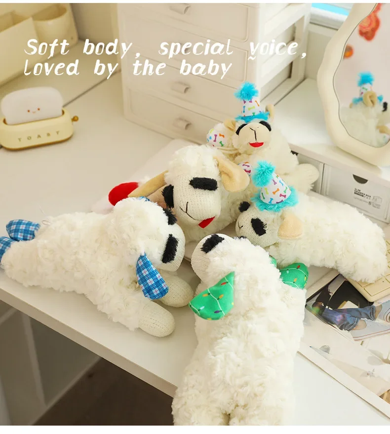 Juguetes de peluche para perros con cordero chirriante, Anime, oveja tumbada, Alpaca, juguetes interactivos de peluche para perros, suministros de juguetes para mascotas - imagen 2