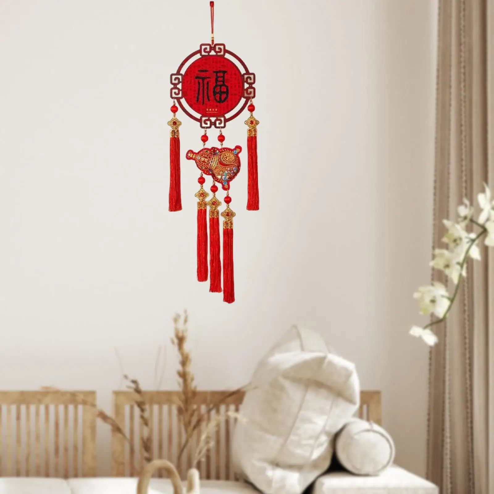 Colgante de Año Nuevo de tela flocada, adorno colgante de personaje chino Fu para fiesta de inauguración de la casa y decoración de Año Nuevo Lunar