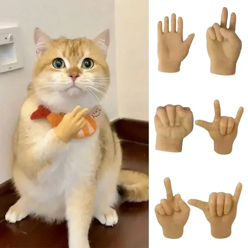 Divertidos juguetes interactivos para dedos de gato, guantes de mano falsos suaves TPR para burlas, Mini manos creativas para entretenimiento de gatos, novedad
