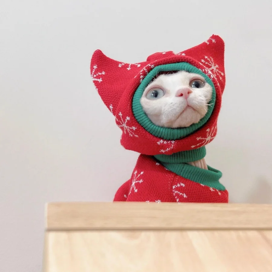 New Christmas Snow Suit Clothes for Sphynx Cat Warm Sweater for Hairless Cat Winter Coat Fleece Jacket for Devon Rex Pet Product - imagen 3
