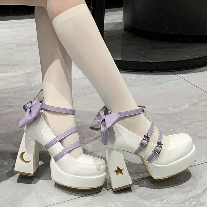 Zapatos de tacón alto para mujer, zapatos de tacón grueso Punk para primavera 2024, zapatos Mary Jane Lolita para mujer, zapatos de charol para Cosplay - imagen 3