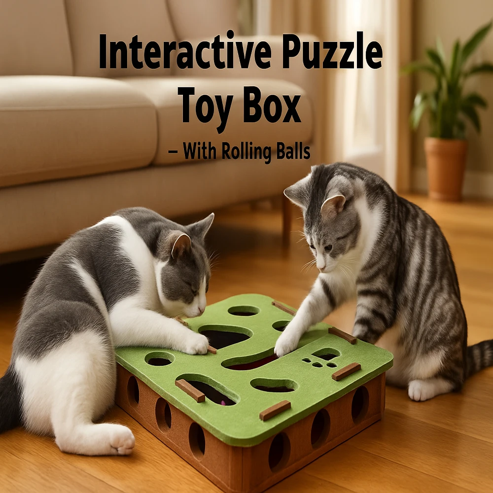 Caja de rompecabezas para gatos con bolas rodantes, juguete de laberinto de fieltro atractivo para mascotas de interior, estimulación mental y ejercicio de caza ​ ​