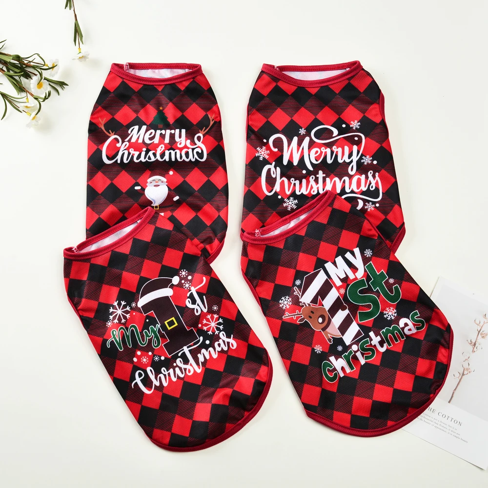 Ropa navideña con estampado de gato, camiseta transpirable suave y acogedora para gatitos, perros pequeños y medianos, bonito disfraz de chaleco para mascotas de Papá Noel