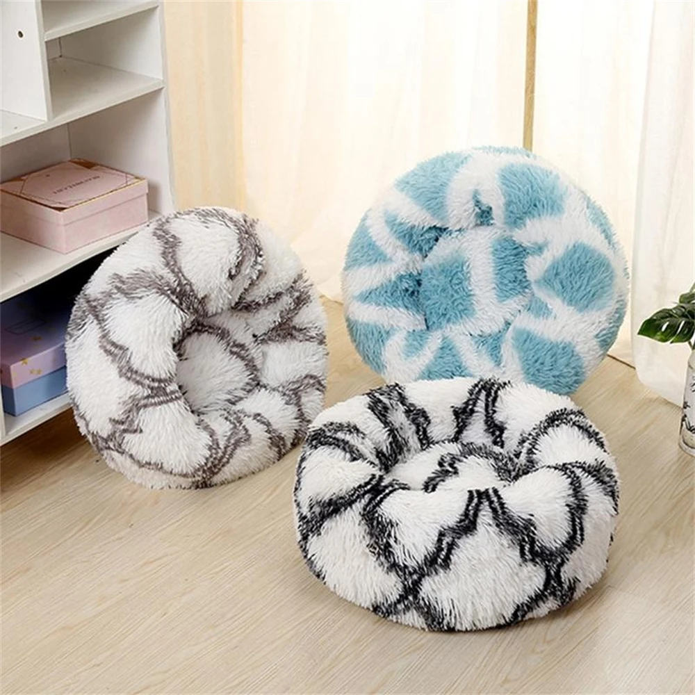 Cama redonda de felpa suave para mascotas, nido de gato para interiores, cama cálida para cachorros y gatitos, almohada extraíble y lavable, perreras para perros pequeños, Invierno - imagen 5