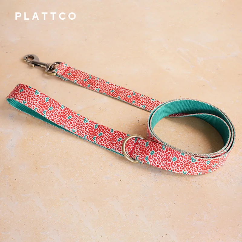 Correa de perro estampada leopardo rojo con hebilla de bronce - imagen 3
