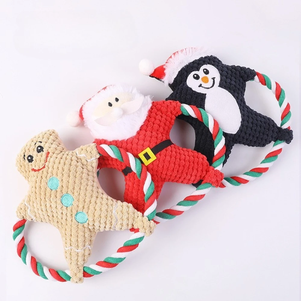 Lindo Animal Frisbee cuerda perro juguete lindo cachorro de peluche masticar mascota chirrido nudo juguete dibujos animados Navidad