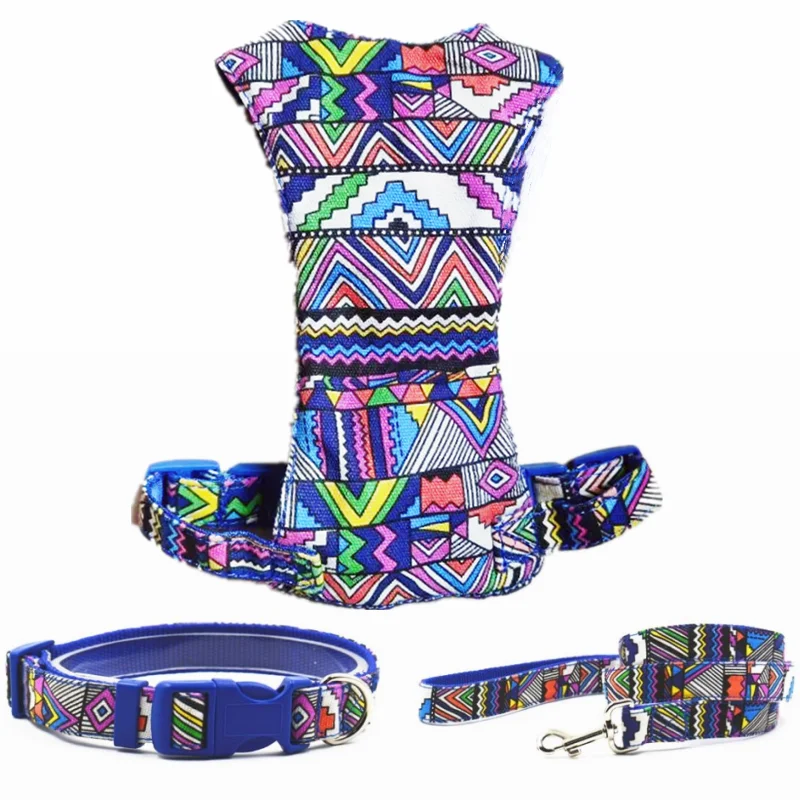 Correa de nailon para perro de estilo bohemio, collar y arnés S L, arnés para perro suave y transpirable de 4 colores, correa y collar para perro mascota - imagen 5