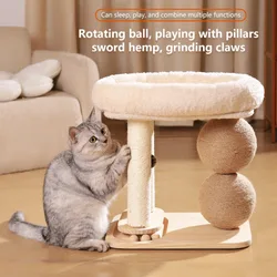 Rascador para gatos de sisal natural con cama y bola giratoria