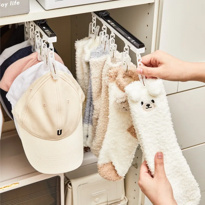 Organizador de ropa de bebé montado en la pared, soporte para ropa interior de calcetín y sombrero, estante de almacenamiento multifuncional para gorro de bufanda - imagen 3
