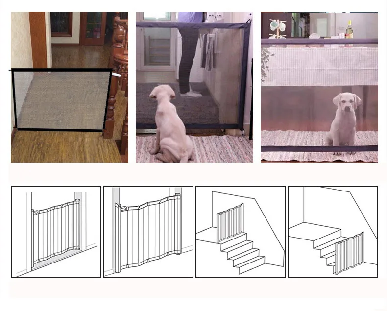 Valla para perros y mascotas, divisor plegable portátil de malla para el hogar, barrera de protección de pared sin perforaciones, red de seguridad, tela de malla de nailon - imagen 5