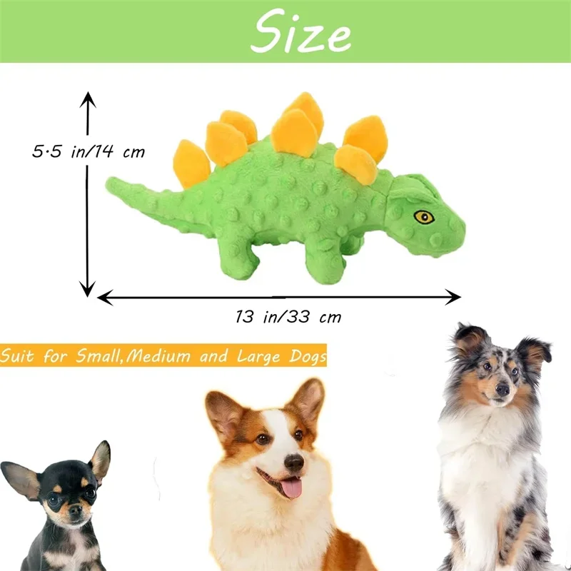 Juguetes de dinosaurio de peluche chirriantes para perros, juguetes interactivos indestructibles, relleno de felpa, suministros para mascotas, juguetes molares para masticar perros pequeños - imagen 5