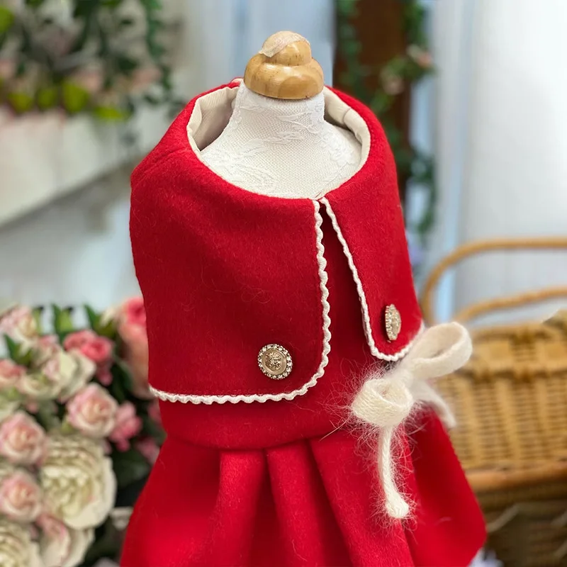 Abrigo de lana para mascotas, Navidad, Año Nuevo, Otoño/Invierno, vestido para perros pequeños, abrigo, vestidos para perros pequeños, ropa para cachorros - imagen 2