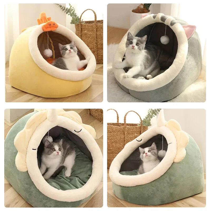 Camas para gatos dulces, cesta cálida para mascotas, acogedora tumbona para gatitos, cojín para casa de gatos, tienda de campaña muy suave para perros pequeños, bolsa para cama lavable para gatos cueva - imagen 4