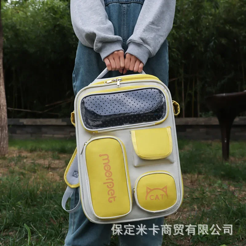 Bolsa para mascotas, mochila para salir, transpirable, gran espacio, portátil, doble hombro, mochila escolar para gatos, suministros para perros y mascotas, mochila de viaje para gatos - imagen 2