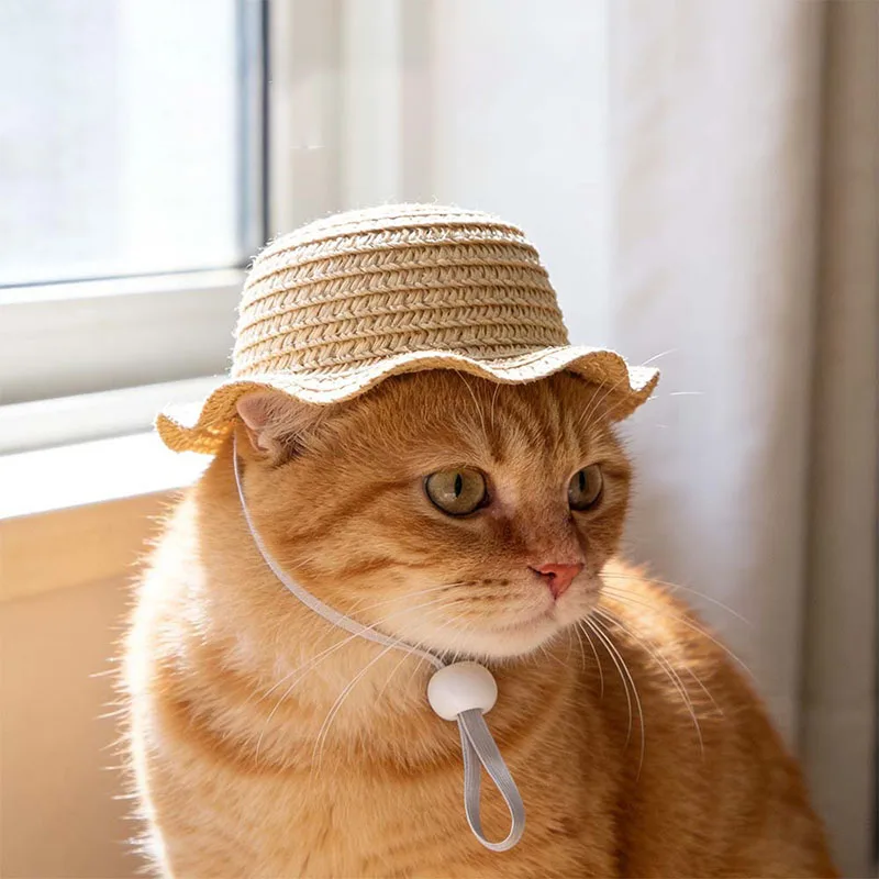 Sombrero de paja con protección solar para gatos y perros – Gorra de verano - imagen 5