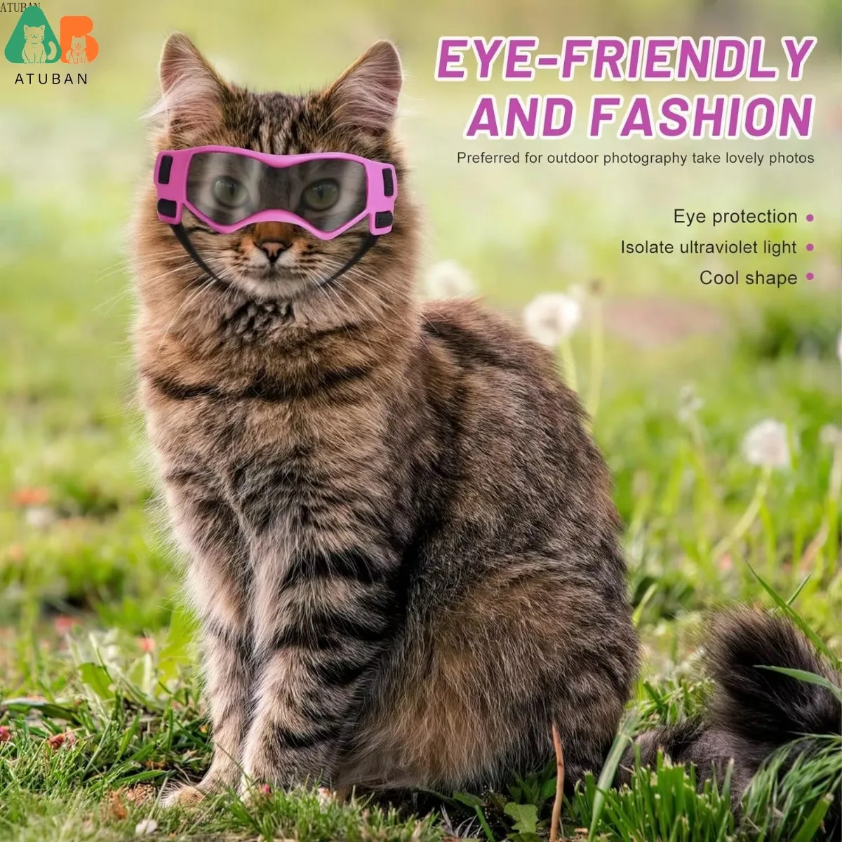 ATUBAN Gafas de sol para gatos, gafas para perros pequeños, cómodas, suaves, fáciles de usar, ajustables, gafas de sol con protección UV para mascotas pequeñas para gatos y gatitos - imagen 5