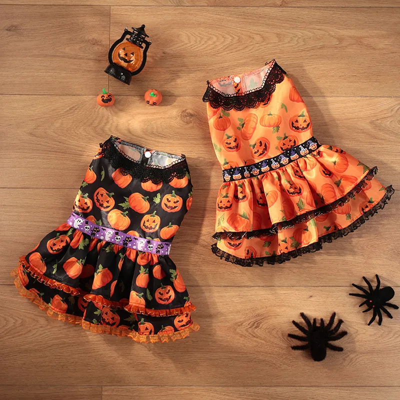 Vestido de Halloween para perros pequeños, medianos y grandes, disfraz de calabaza para mascotas, traje de fiesta
