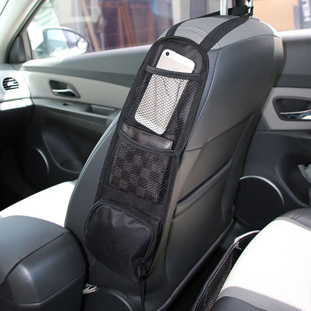 Bolsa colgante de almacenamiento lateral para asiento de coche, soporte para bebidas con múltiples bolsillos, organizador de estilo de bolsillo de malla, soporte para teléfono, 1 ud.