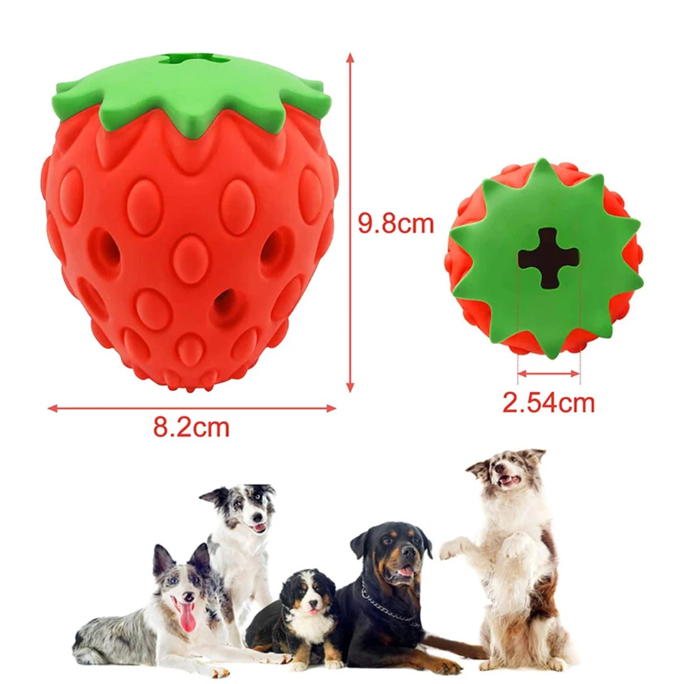 Juguetes para masticar para perros, juguete de goma con forma de fresa para fugas de comida, dispensador de comida duradero y ecológico, juguete para perros - imagen 3
