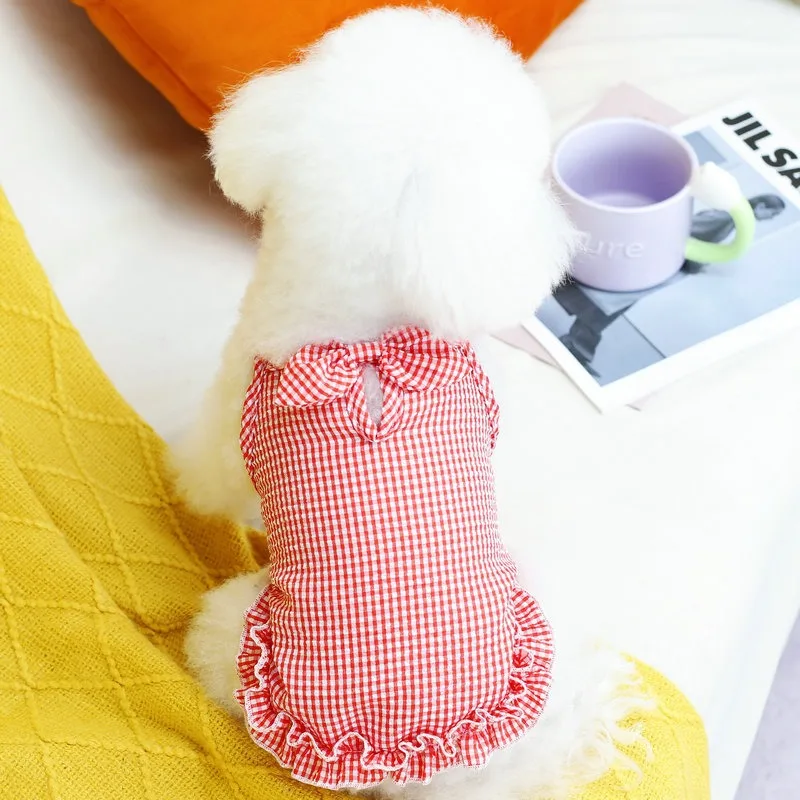 Mini vestido de tirantes de celosía para Chihuahua, pajarita transpirable maltés, decorar niña, chaleco para perros pequeños y medianos, falda, monos de gato encantadores - imagen 5