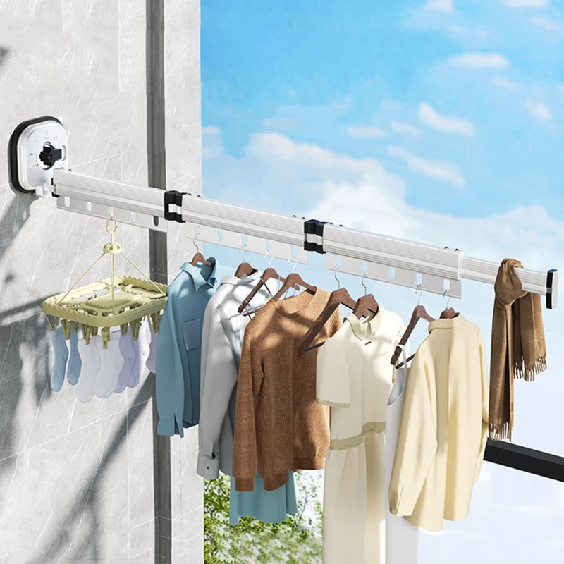 Tendedero de tela plegable con ventosa de estilo coreano, colgador de tela plegable, montaje en pared de aluminio, estante de secado para el hogar para ahorrar espacio en interiores - imagen 4