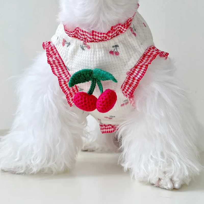 Chaleco de encaje de cereza de primavera para mascotas, falda de burbujas para mascotas, ropa para cachorros, gatos, vestidos para perros pequeños - imagen 4