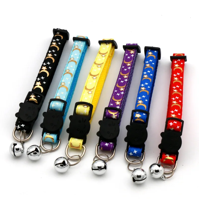 Collar de gato con campana, estrella de dibujos animados, Luna, perro, cachorro, gato, gatito, Collar de anillo de campana de seguridad ajustable, joyería para gato - imagen 2