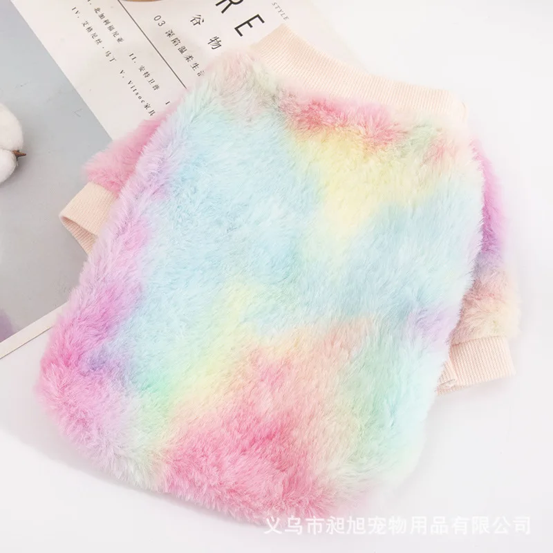 Sudadera con capucha de felpa con gradiente de Color caramelo para mascotas, traje cálido de dos patas para otoño e invierno, jersey bonito para mascotas, abrigo para gato y cachorro - imagen 4