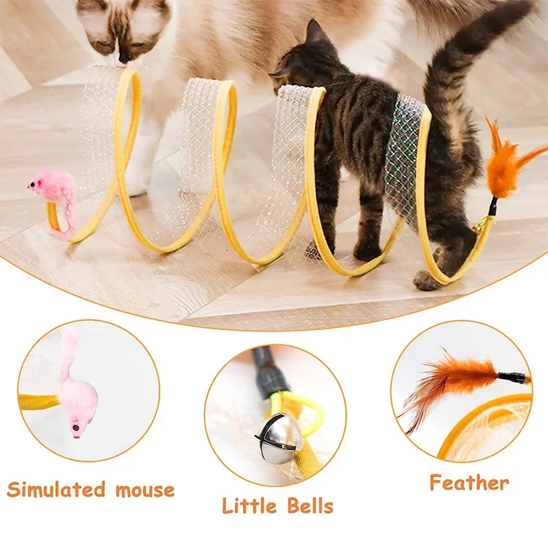 Túnel plegable para gatos tipo S, juguete de primavera, túnel de ratón con bolas y arrugas, juguetes interactivos para gatos al aire libre - imagen 2