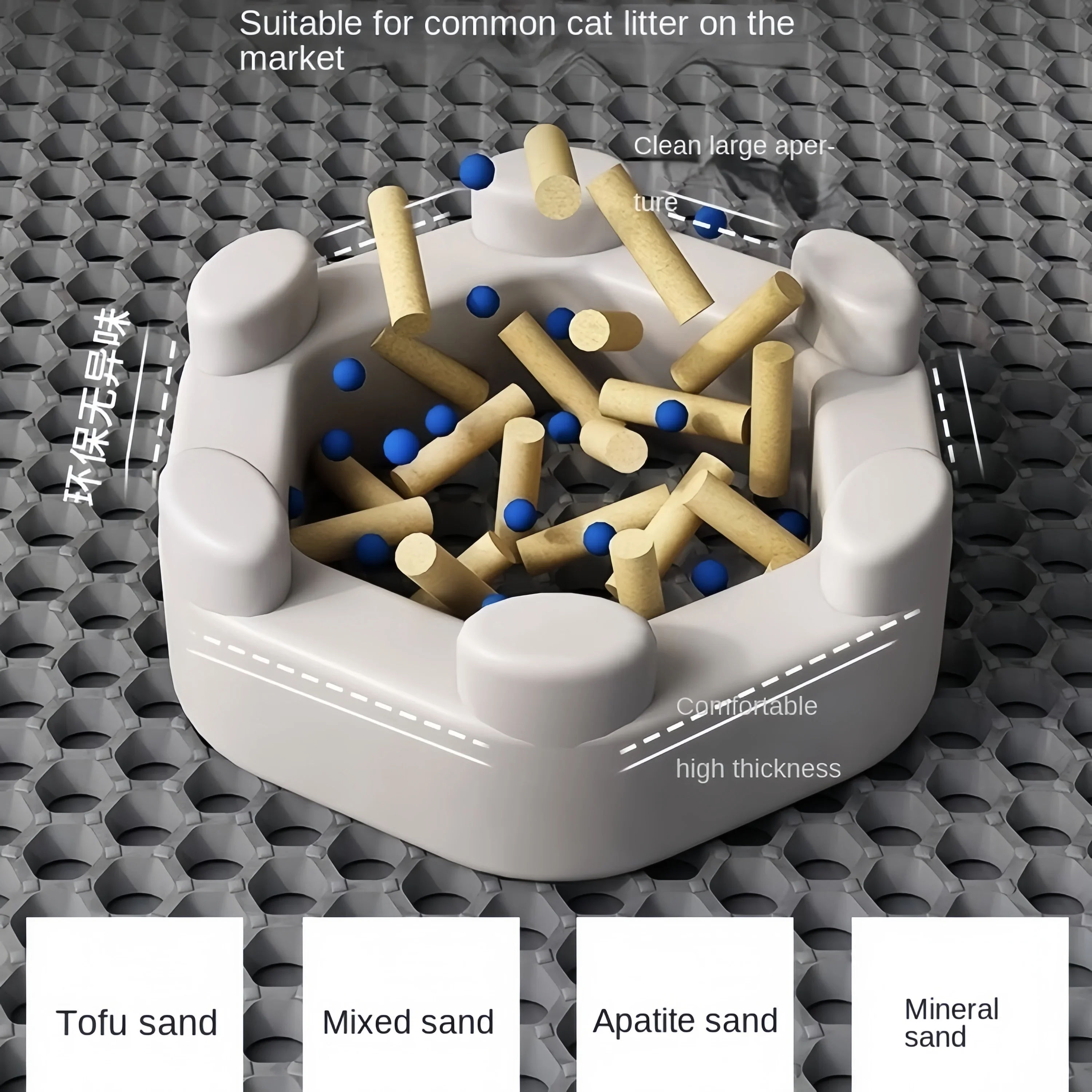 Estera de arena para gatos antideslizante, caja de arena grande para mascotas, estera de filtro de doble capa, resistente al desgaste, impermeable, suministros de limpieza para mascotas - imagen 3