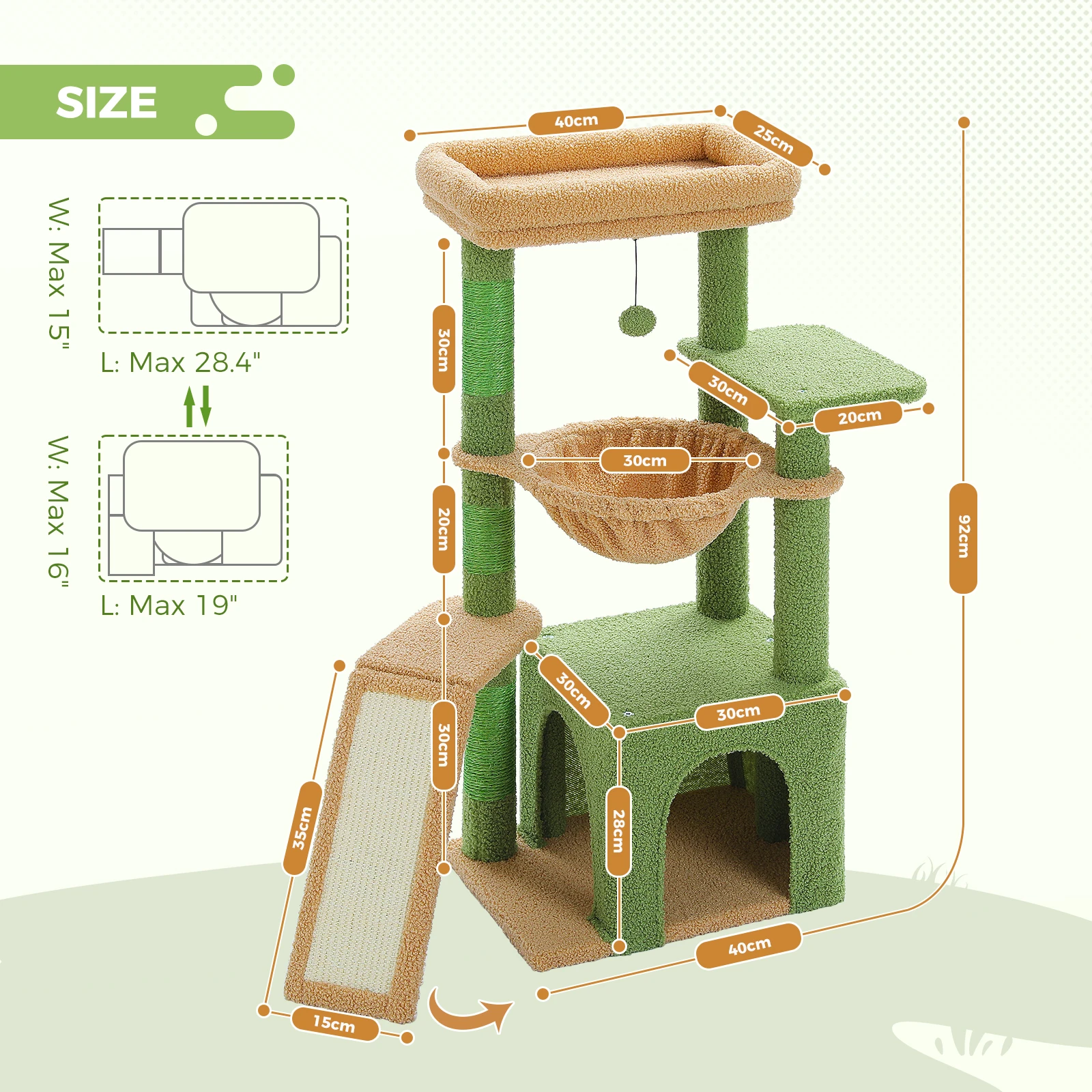 Cat Tree for Indoor Cats, Small Cat Tower with Large Cat Condo, Cat Scratching Posts, Cozy Cat Hammock and Cat Scratching Ladder - imagen 3