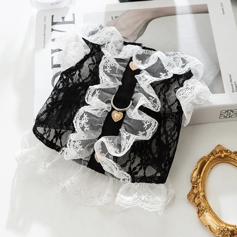 Ropa Sexy de encaje para cachorros, chaleco corto de princesa de tul transpirable para perros pequeños y medianos, falda personalizada con forma de corazón y gato de circón - imagen 4