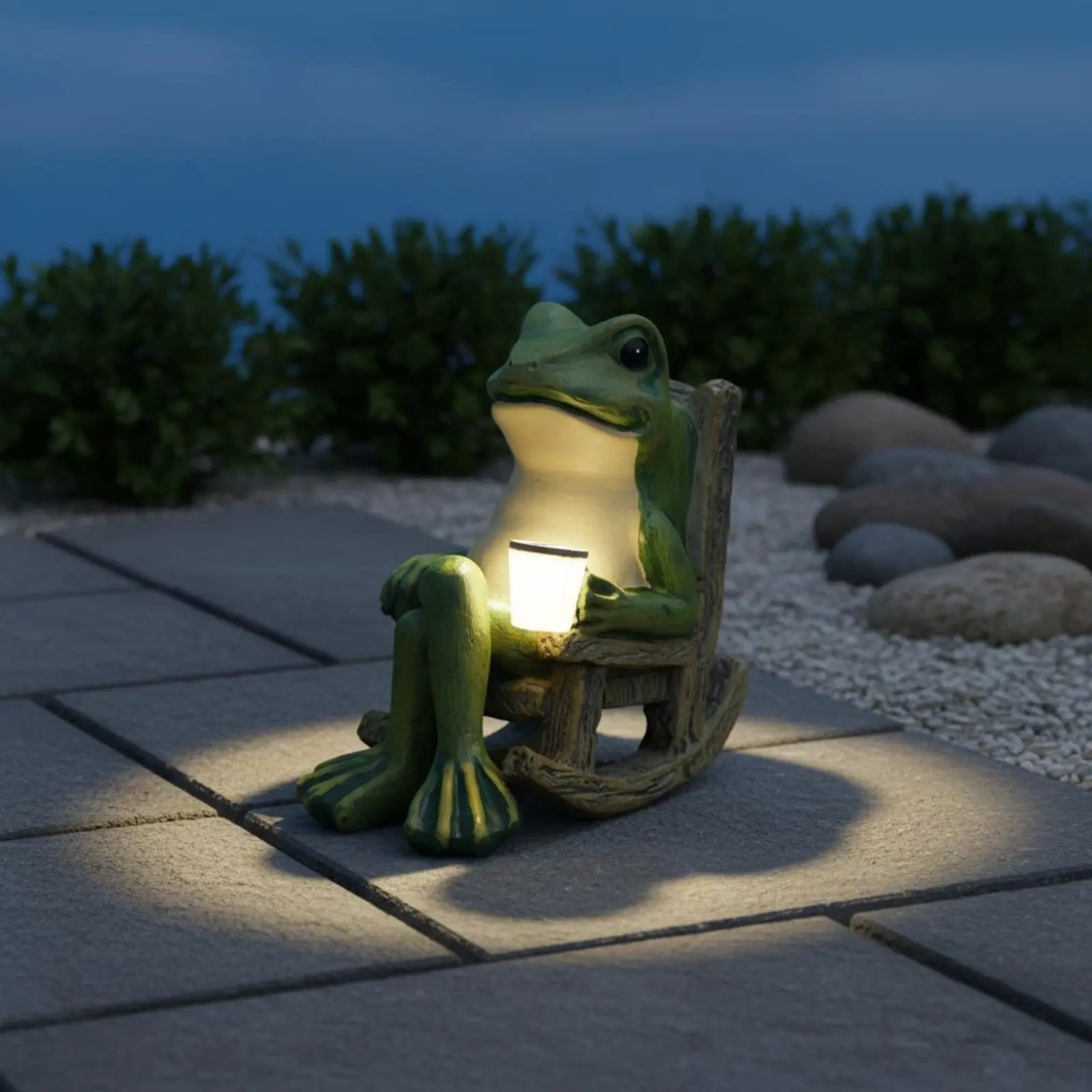 Lámpara solar jardín rana en mecedora luz cálida bajo consumo - imagen 5
