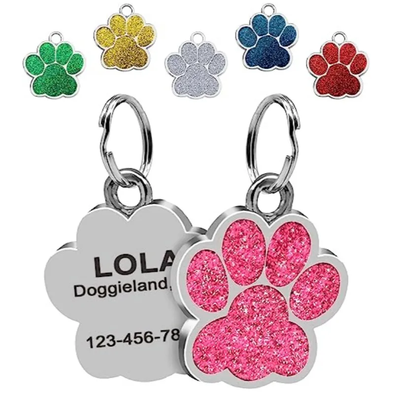 Bolsas personalizadas para perros y gatos, Collar con nombre grabado para cachorros y mascotas, colgante con purpurina de pata de acero inoxidable, accesorios para perros y mascotas - imagen 4