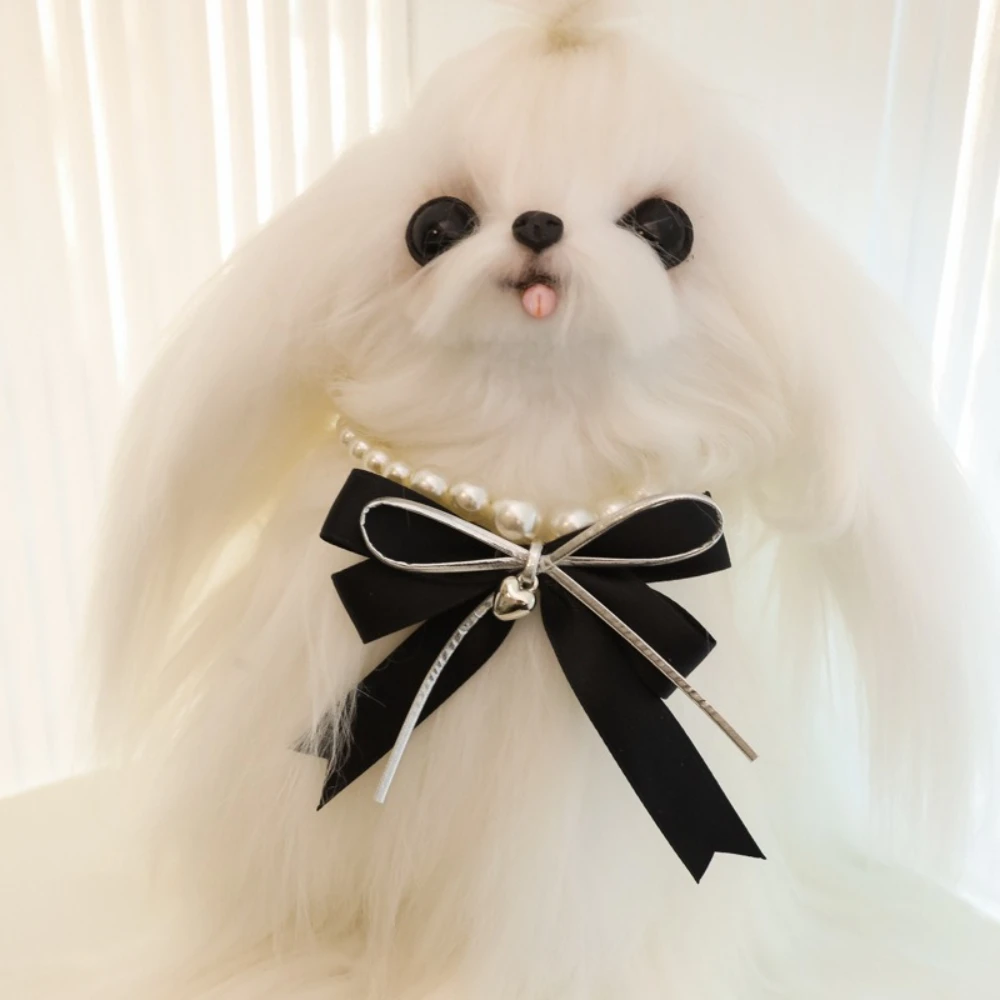 Collar de perlas vintage para gatos y perros con lazo – Estilo dama - imagen 5