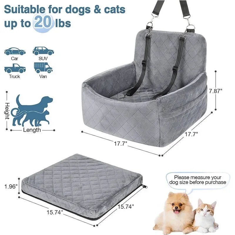 Asiento de coche para mascotas, perrera, cachorro, gato, alfombrilla para asiento, extraíble, lavable, Base antideslizante, fila delantera y trasera, asiento de seguridad para perros, nido de viaje - imagen 3