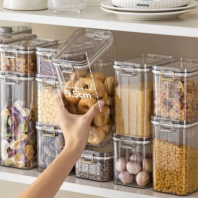 Contenedores de plástico transparente para almacenamiento de alimentos para mascotas con tapas, tarros herméticos para perros y gatos, golosinas de alimentos secos, organizadores para el hogar, suministros para mascotas - imagen 2