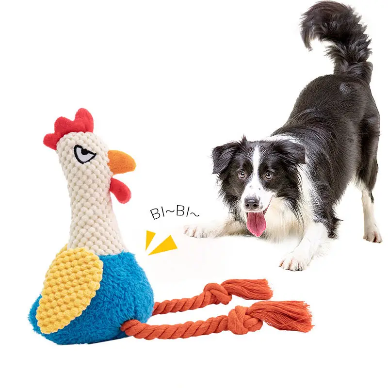 Juguete pequeño para perro y cachorro peluche pollo con cuerda duradero