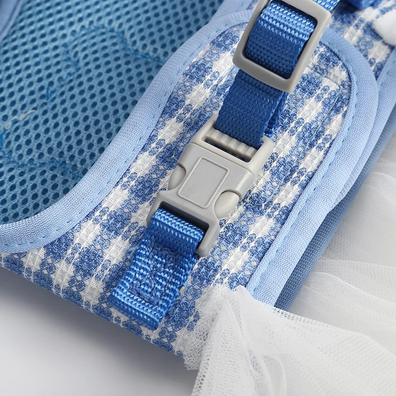 Vestido de arnés a cuadros para perros pequeños y gatos, chaleco de malla de nailon ajustable con arnés, conjunto de correa, falda de encaje para cachorros, ropa para mascotas - imagen 4