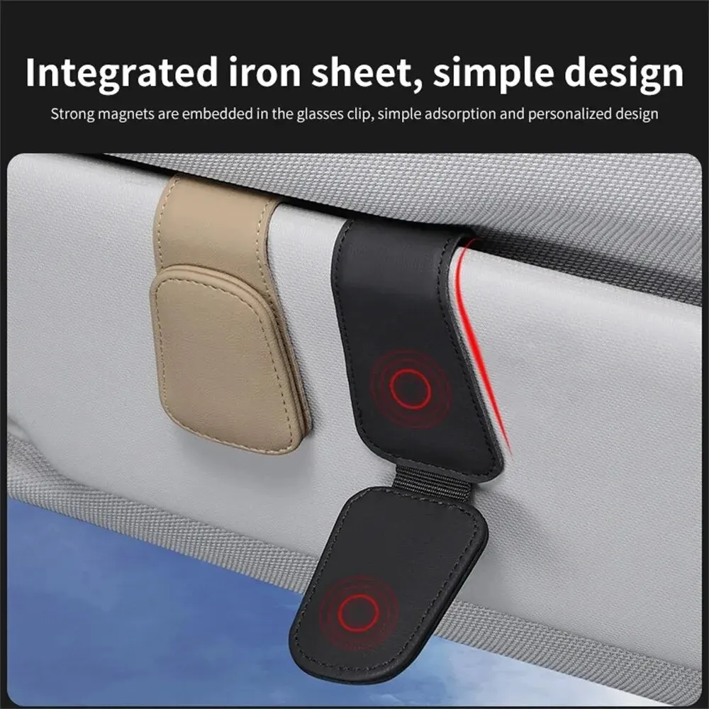 Parasol Universal para coche, colgador de gafas con Clip, soporte de cuero para gafas, almacenamiento magnético multifunción de accesorios para automóvil - imagen 5