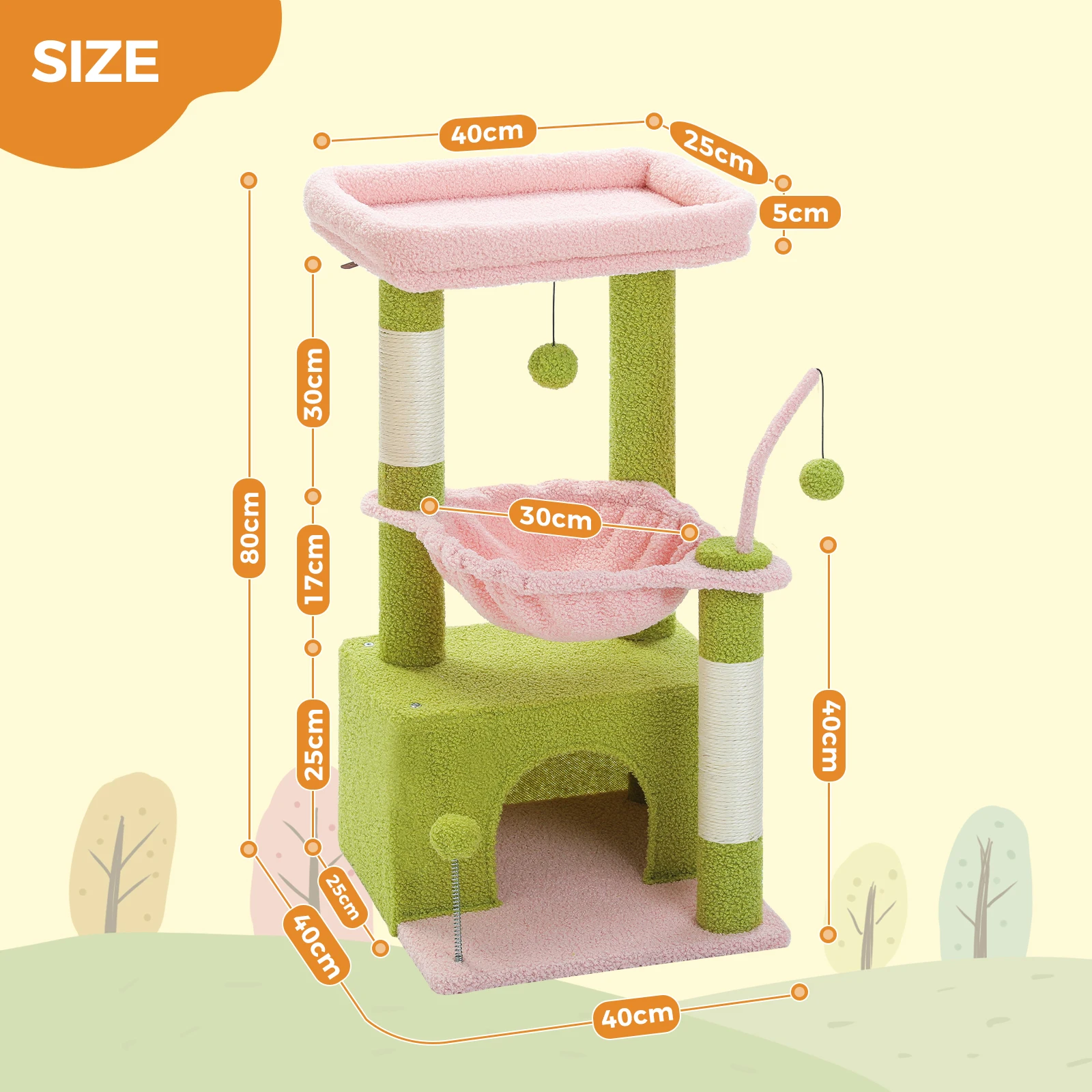 Árbol para gatos de cactus 4 en 1 para gatos de interior, torre para gatos pequeña con condominio grande, poste rascador, hamaca profunda, perca superior acogedora, juguetes para gatos - imagen 5