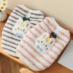 Chaleco para perro con diseño de conejo, ropa de lana para perros, chaleco suave y cálido para cachorros, jerséis con capucha para gatos a rayas, jerséis para mascotas, disfraz