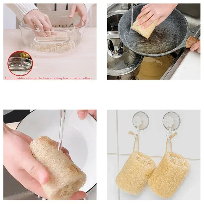 Cepillos de lavado de Loofah Natural, depurador multiusos para ollas, cuencos, herramientas de limpieza para cocina y baño, 3 piezas - imagen 5