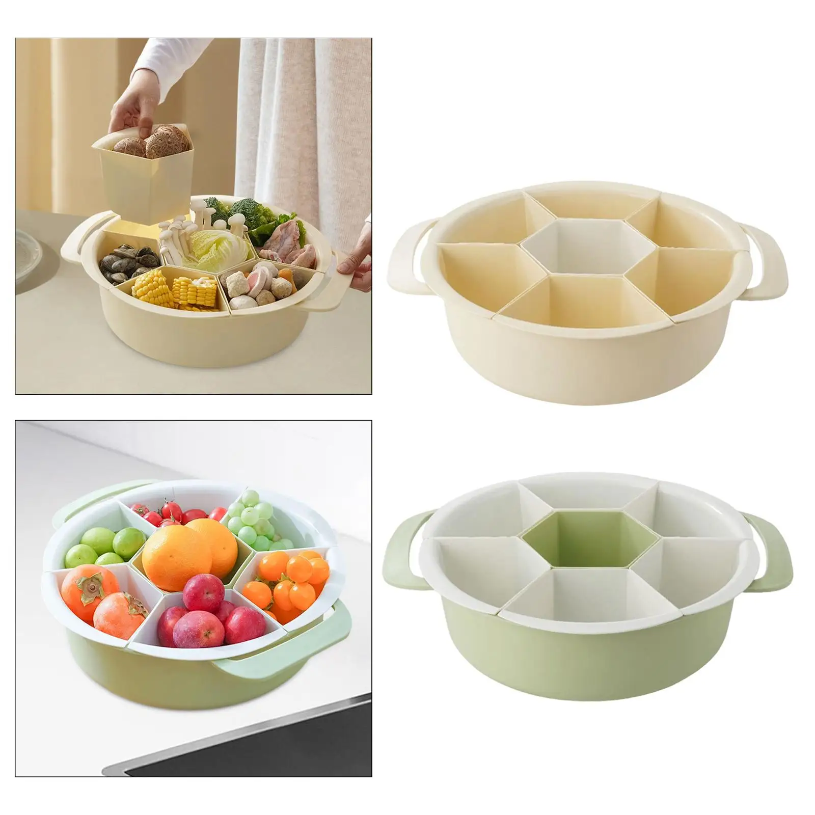 Plato para servir dividido, cesta de lavado, plato para aperitivos, bandeja para verduras, resistente al desgaste, práctico organizador de almacenamiento de alimentos giratorio - imagen 4
