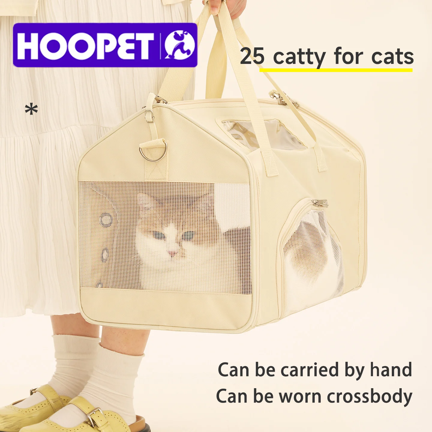 HOOPET Mochila grande para gatos para 2 gatos, bolsa transportadora para mascotas manos libres con clip para correa, ventilada y liviana para viajes