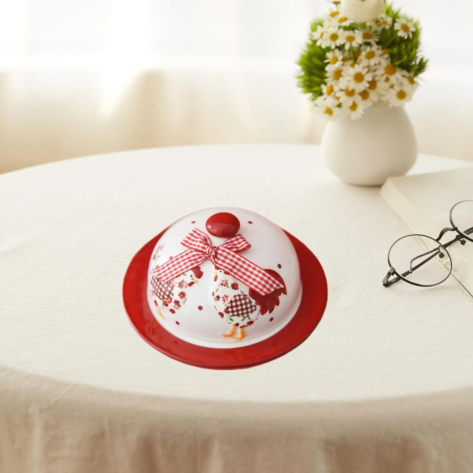 Dessert Tray Porcelain Plate Tableware Creative Utility Decorative Snack Cake Plate Red Floral Chicken Bowl for Hotel Home