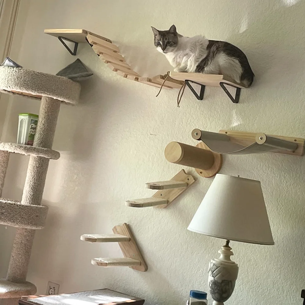 Muebles de pared para gatos, estante de escalada, escalones montados en la pared, escalera con cuerda de Sisal, rascador, garras de molienda, juguete para la mayoría de los gatitos - imagen 2