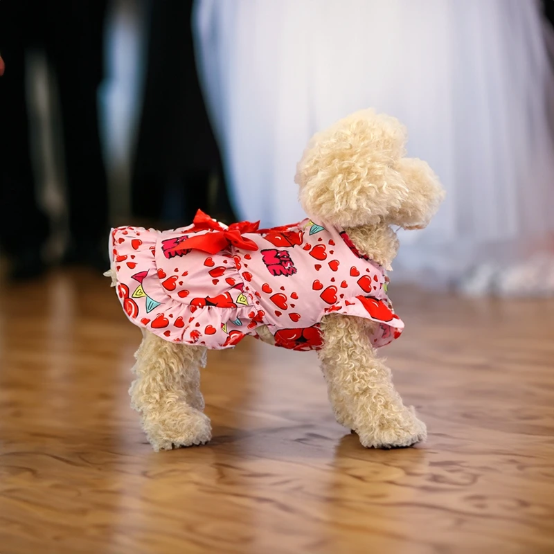 Vestido de princesa para perros, ropa para mascotas, vestido de primavera para perros, falda sin mangas con bonito patrón para perros pequeños, trajes de boda para mascotas - imagen 5