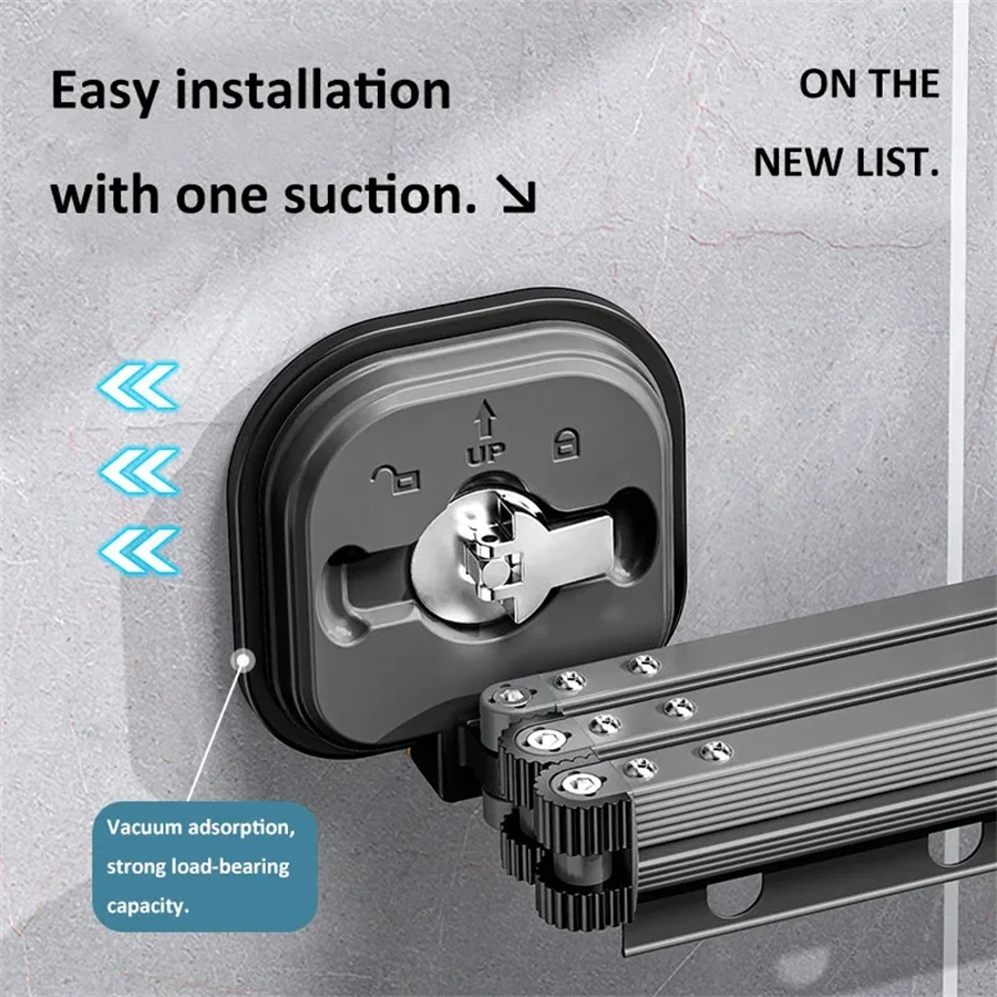 Tendedero retráctil con ventosa, sin perforaciones, aleación de aluminio, colgadores de lavandería plegables portátiles montados en la pared para viaje a casa - imagen 5