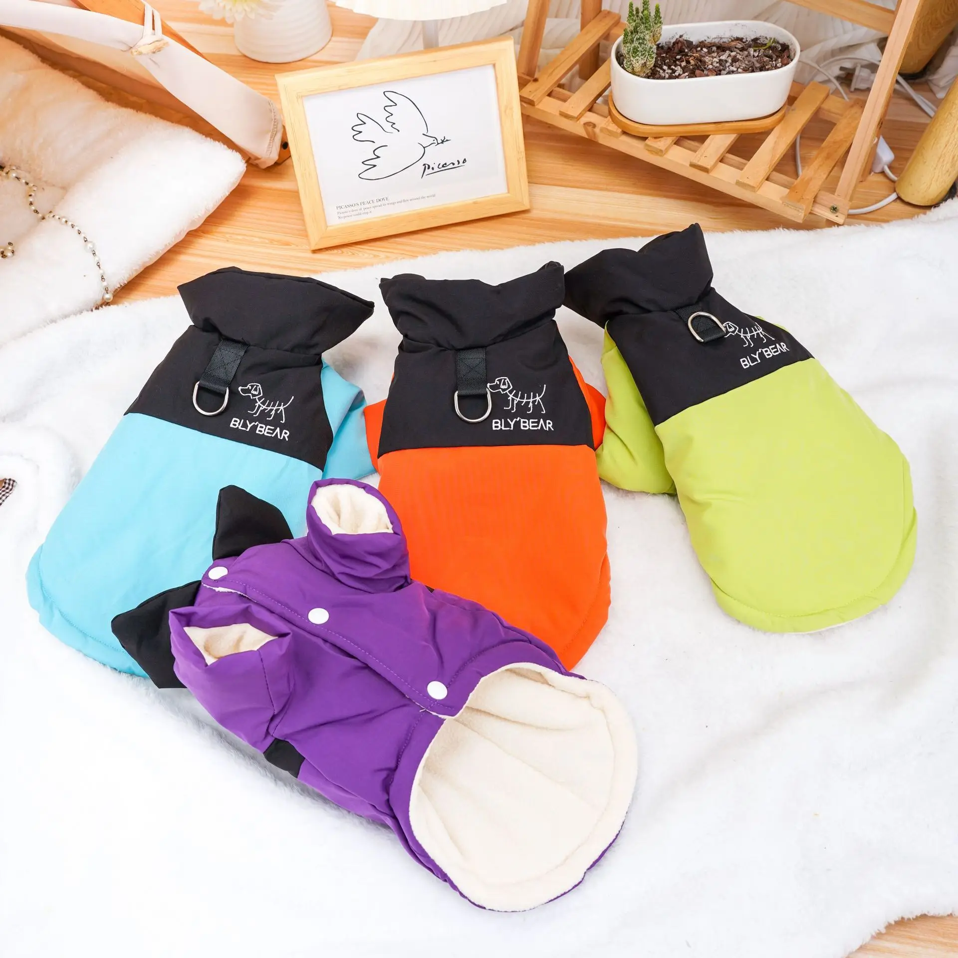 Abrigo de cuello alto para mascotas, Parkas para cachorros y gatos, piernas empalmadas, ropa de algodón de cuatro colores, osos de peluche, perros pequeños, Otoño e Invierno